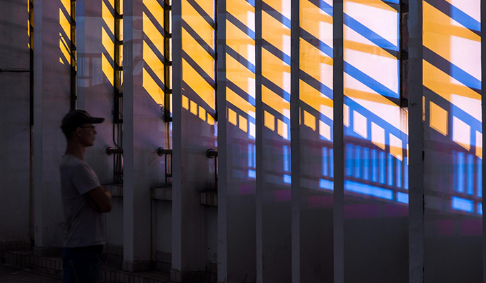 Facade lighting design on commercial building with LED architectural lighting in Abu Dhabi