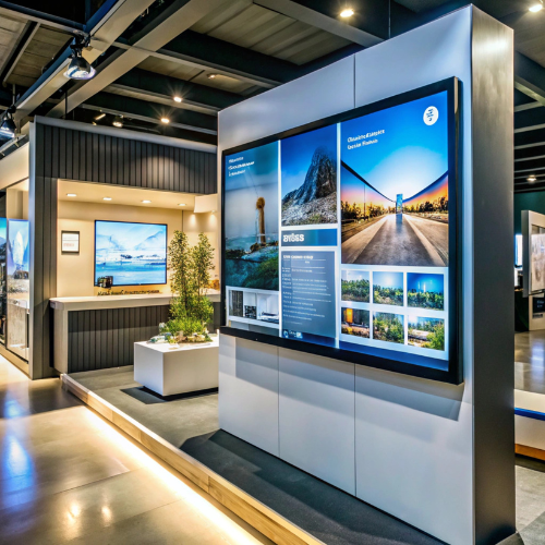 Modern digital display panels in a showroom created by professional signboard makers.