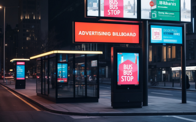 Urban street scene featuring illuminated advertising billboards and digital displays crafted by signboard makers.