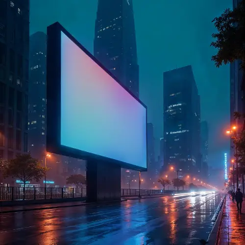 Advertising display company installing a large outdoor LED digital billboard on a busy city street for impactful brand advertising and maximum visibility.