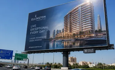 Massive roadside billboard with crisp large-format graphics installed by a professional hoarding advertising agency beside a UAE highway